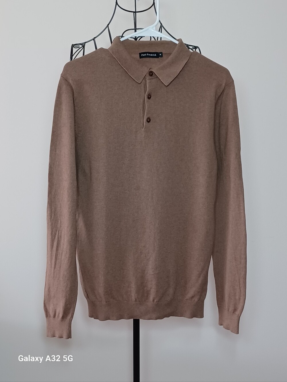 Paul Fredrick Silk Cotton Cashmere Long Sleeve Knit Polo Sweater Brown M